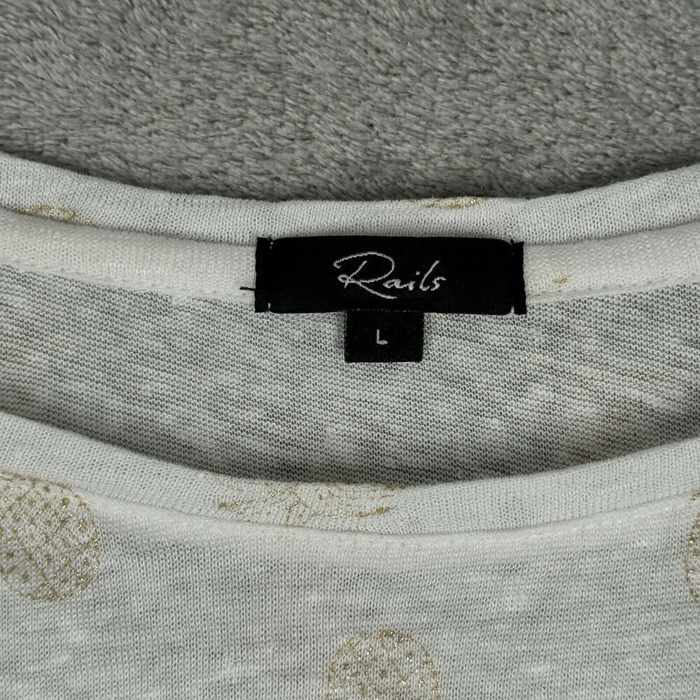 Rails Shirt Womens Large Billie Top White Gold Pineapples Cropped Neutral Casual - Picture 6 of 11